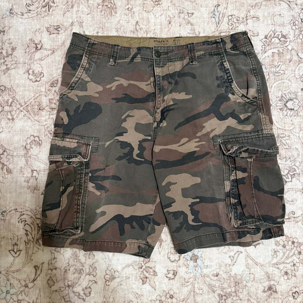 Old Navy Broken In Cargo Shorts Green Brown Tan Camo Gorpcore Mens 36